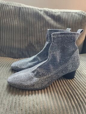 ZARA Size 40/US 9.5 Glitter Ankle Boots - Silver Sparkle Women’s Booties